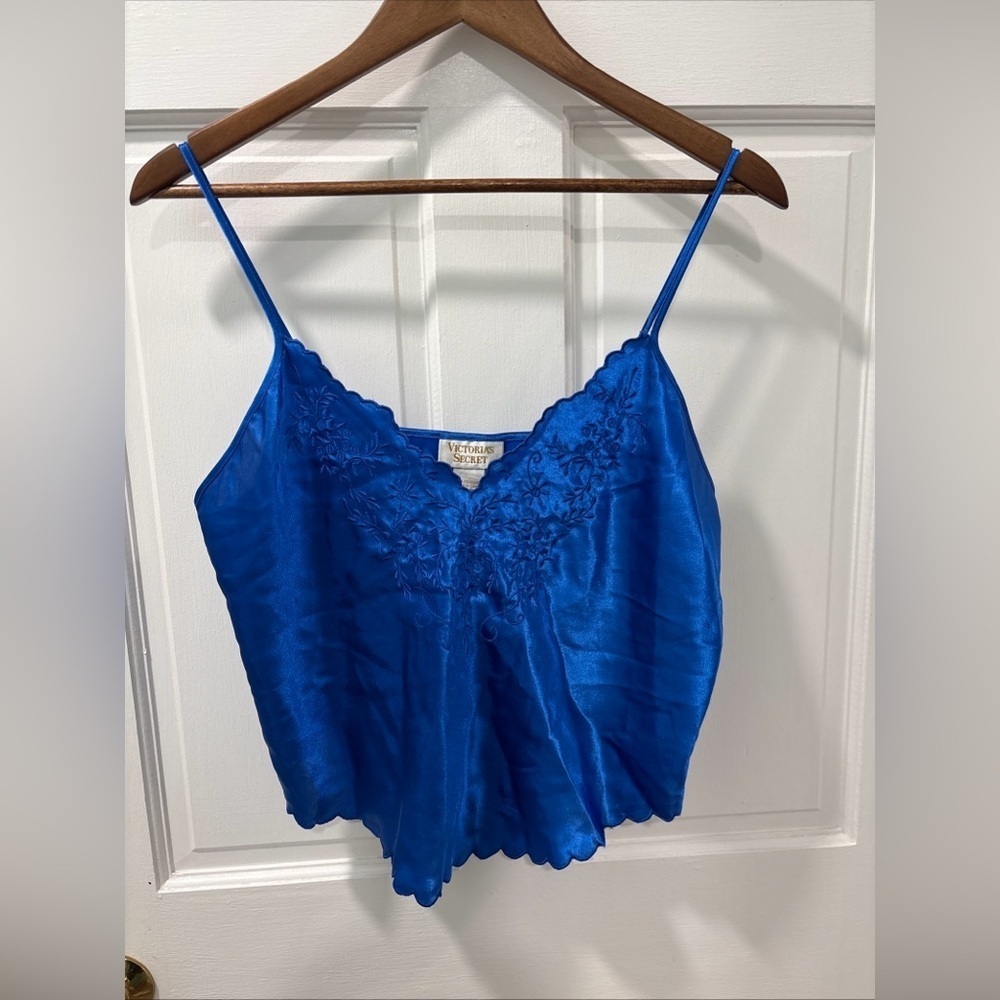 Vintage Victoriaโs Secret Gold Label Satin Cropped Cami Size Medium Royal Blue
